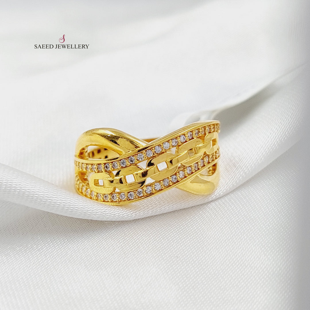 Zircon Studded X Style Ring  Made Of 21K Yellow Gold by Saeed Jewelry-30327
