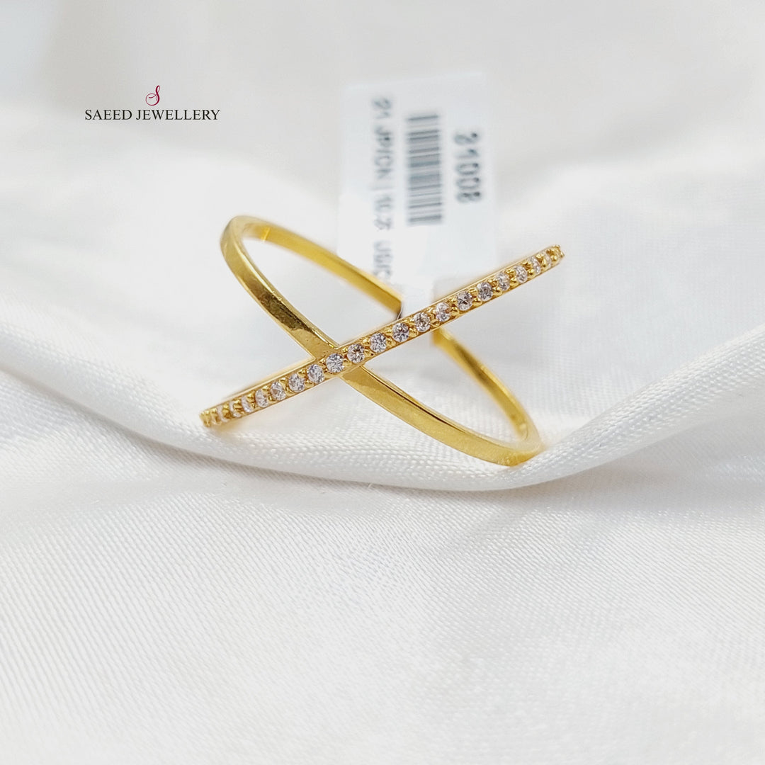 Zircon Studded X Style Ring  Made of 21K Yellow Gold by Saeed Jewelry-31008