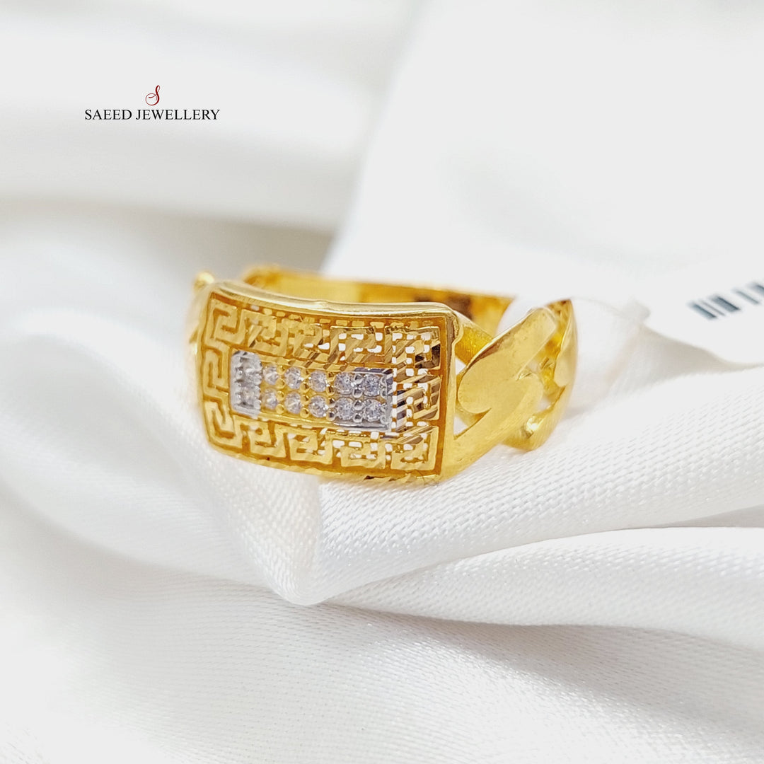 Zirconed Bar Ring Made Of 21K Yellow Gold by Saeed Jewelry-28375