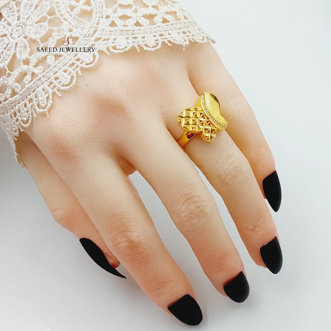 Zirconed Butterfly Ring  Made Of 21K Yellow Gold by Saeed Jewelry-28718