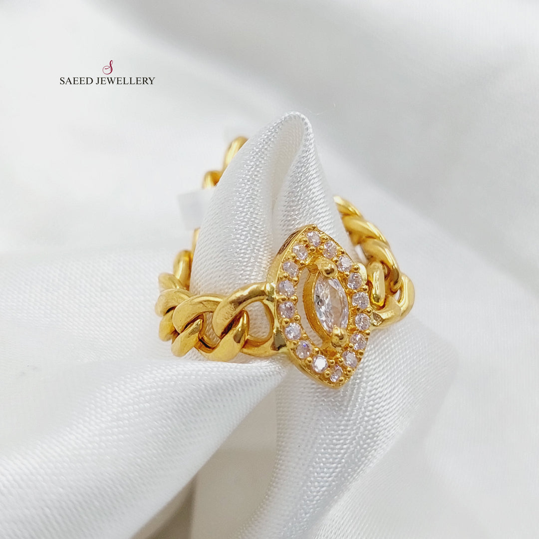 Zirconed Chain Links Ring Made Of 21K Yellow Gold by Saeed Jewelry-27462