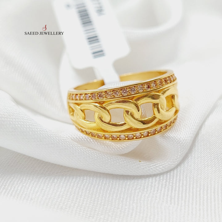 Zirconed Cuban Links Ring Made Of 21K Yellow Gold by Saeed Jewelry-27784