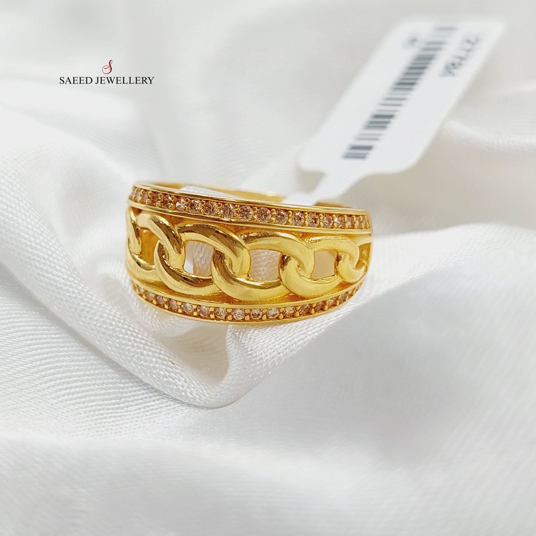 Zirconed Cuban Links Ring Made Of 21K Yellow Gold by Saeed Jewelry-27784