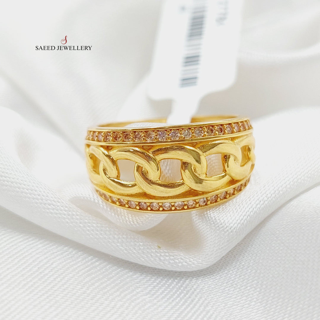 Zirconed Cuban Links Ring Made Of 21K Yellow Gold by Saeed Jewelry-27784