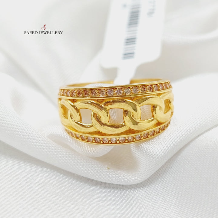 Zirconed Cuban Links Ring Made Of 21K Yellow Gold by Saeed Jewelry-27784