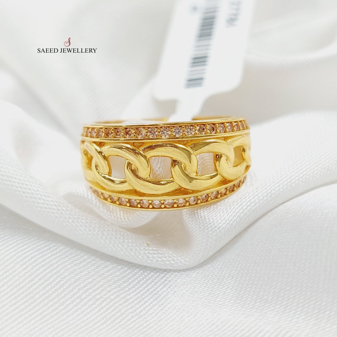 Zirconed Cuban Links Ring Made Of 21K Yellow Gold by Saeed Jewelry-27784