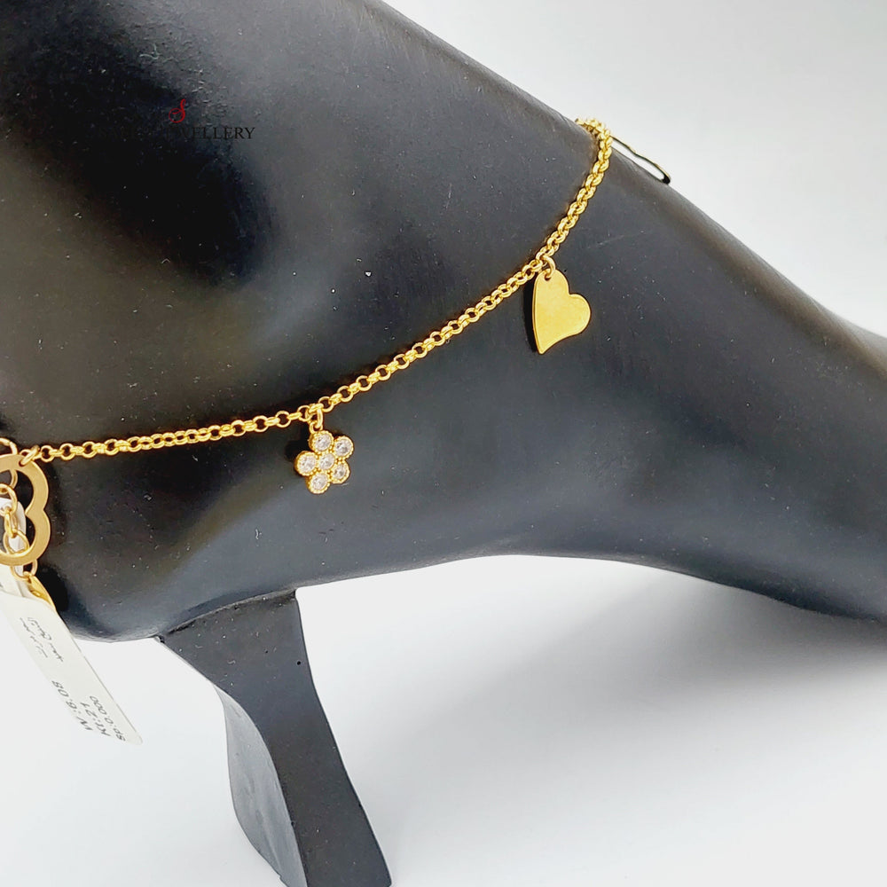 Zirconed Heart Anklet Made Of 21K Yellow Gold by Saeed Jewelry-27623