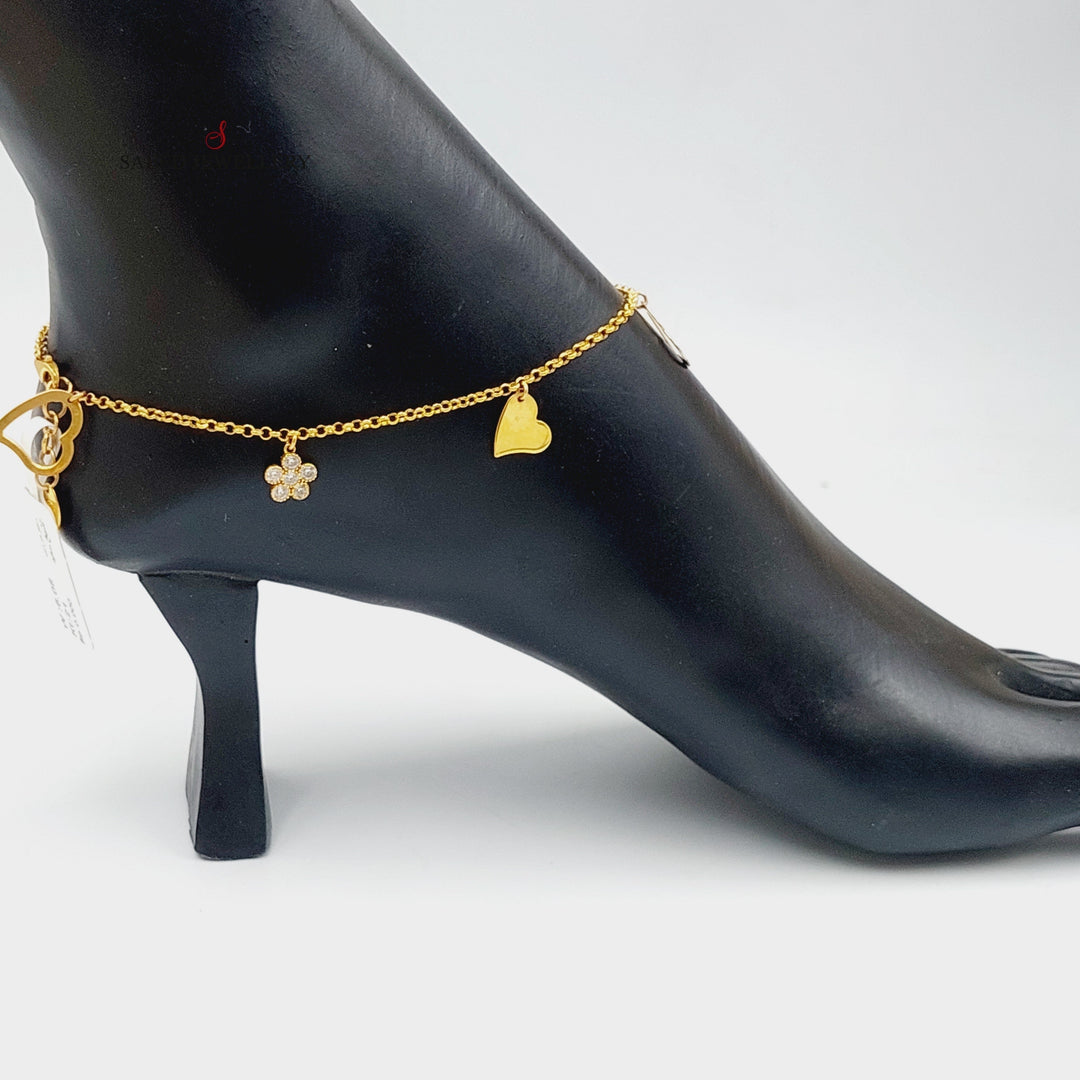 Zirconed Heart Anklet Made Of 21K Yellow Gold by Saeed Jewelry-27623