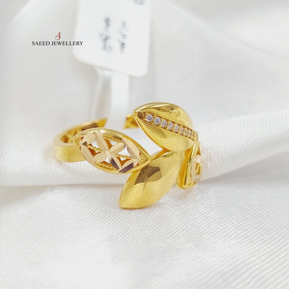 Zirconed Leaf Ring Made Of 21K Yellow Gold by Saeed Jewelry-28378