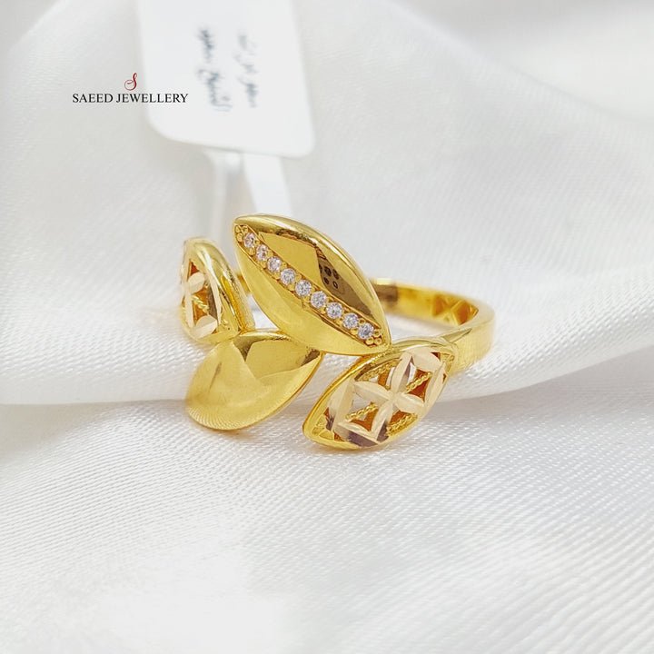 Zirconed Leaf Ring Made Of 21K Yellow Gold by Saeed Jewelry-28378