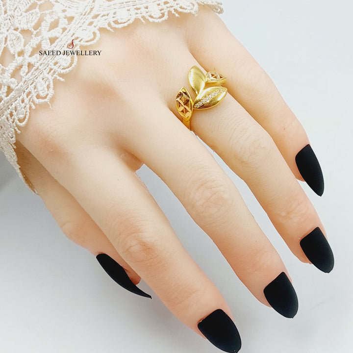 Zirconed Leaf Ring Made Of 21K Yellow Gold by Saeed Jewelry-28378