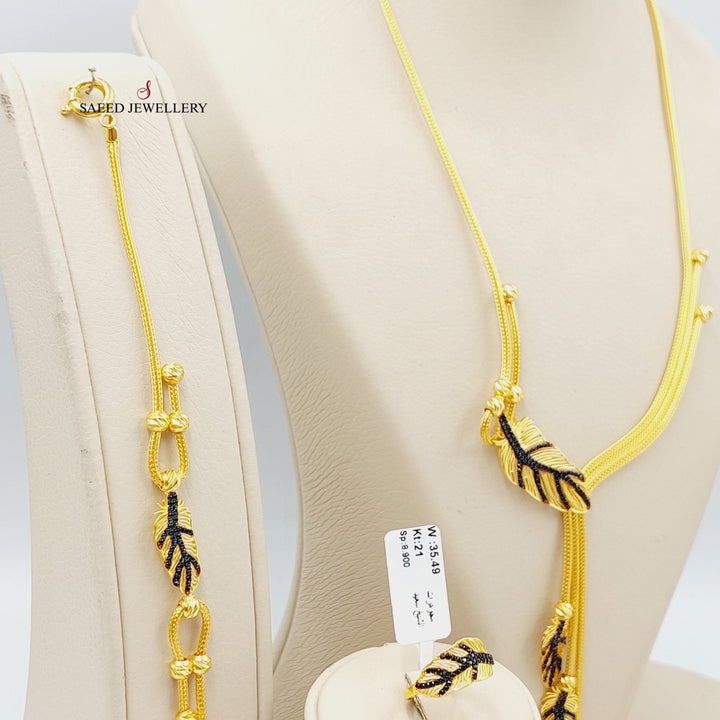 Zirconed Leaf Set Made Of 21K Yellow Gold by Saeed Jewelry-27631