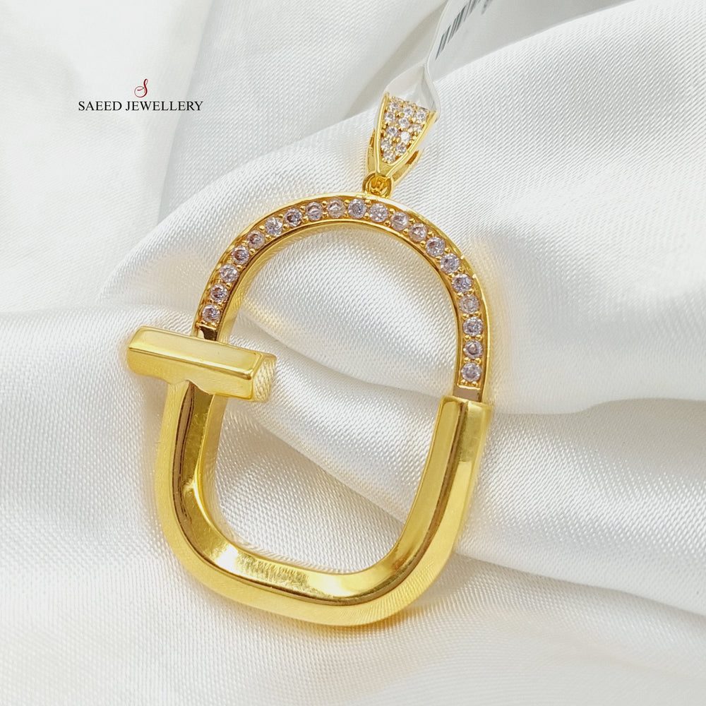 Zirconed Lock Pendant Made Of 21K Yellow Gold by Saeed Jewelry-28118