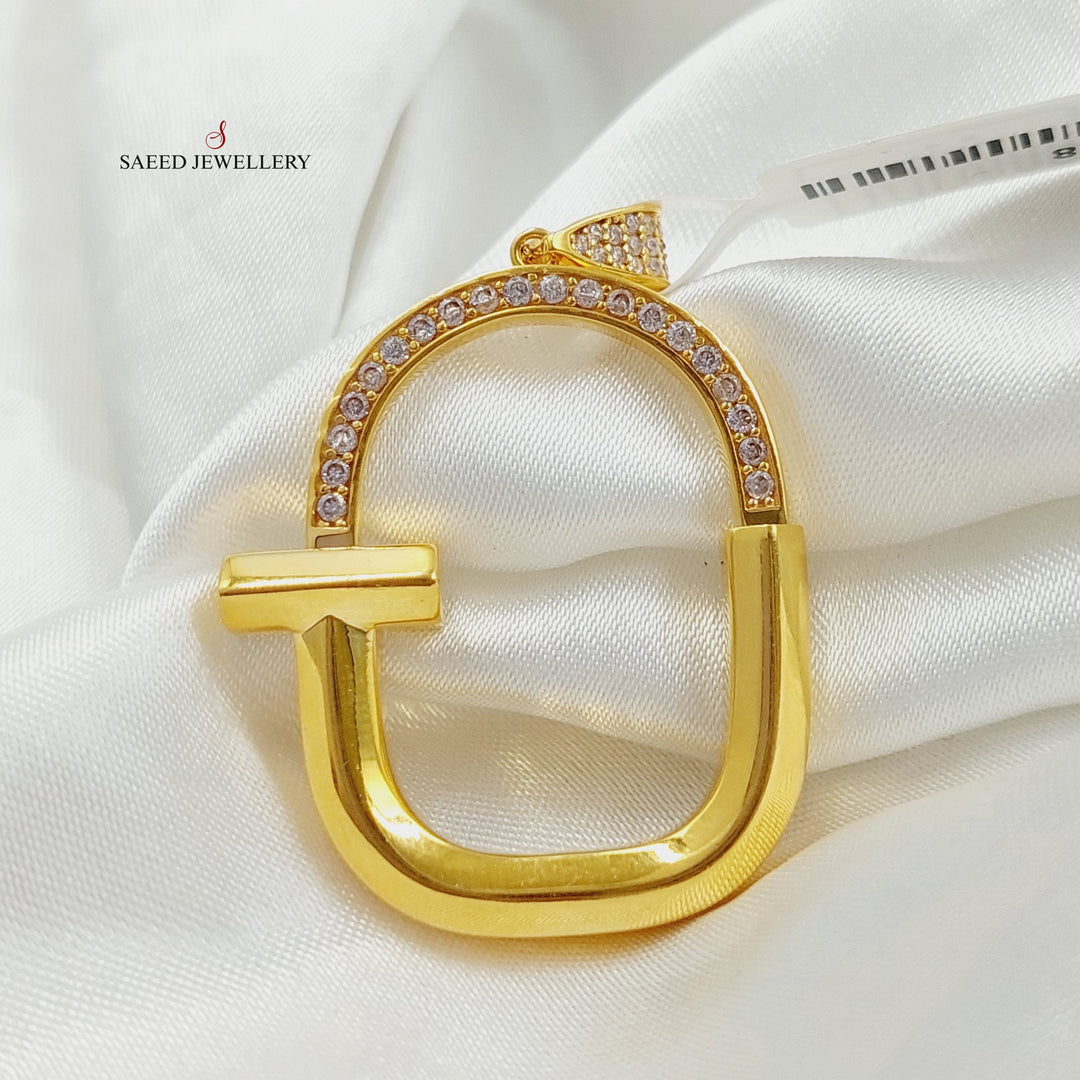 Zirconed Lock Pendant Made Of 21K Yellow Gold by Saeed Jewelry-28118