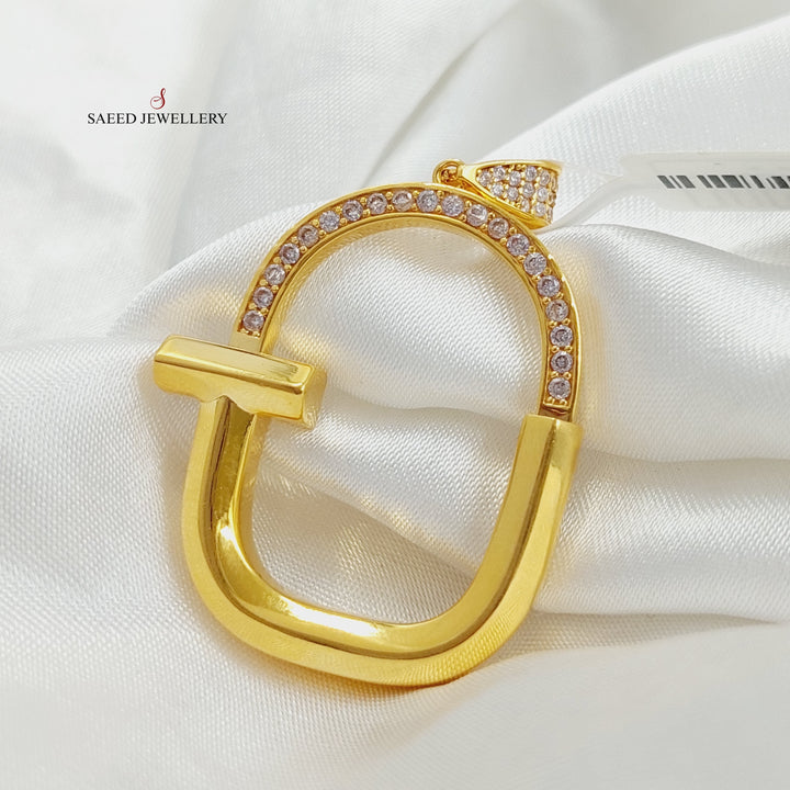 Zirconed Lock Pendant Made Of 21K Yellow Gold by Saeed Jewelry-28118