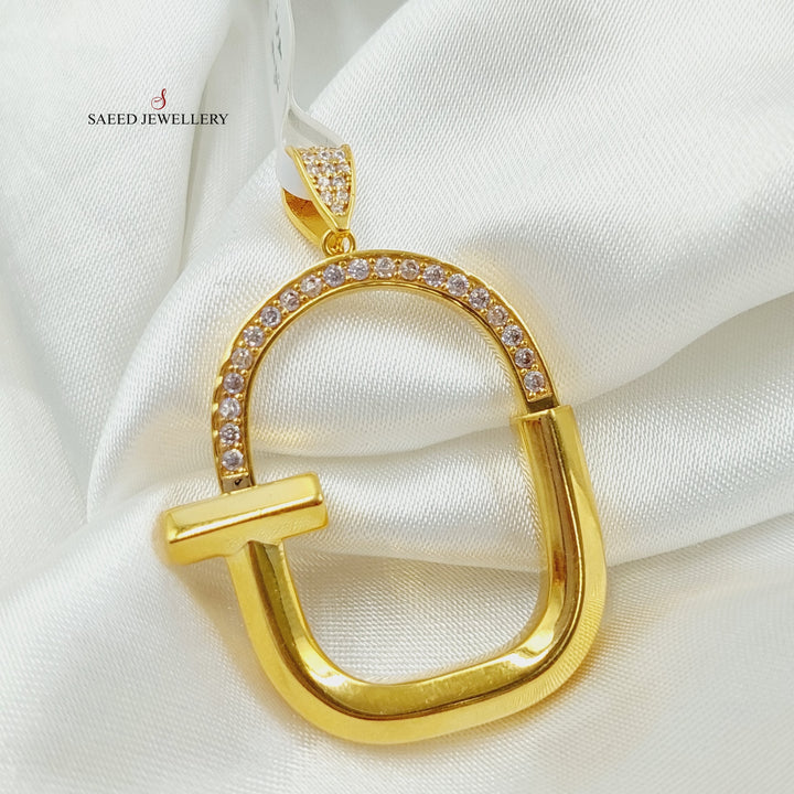 Zirconed Lock Pendant Made Of 21K Yellow Gold by Saeed Jewelry-28118