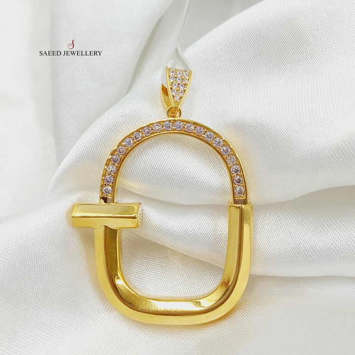 Zirconed Lock Pendant Made Of 21K Yellow Gold by Saeed Jewelry-28118