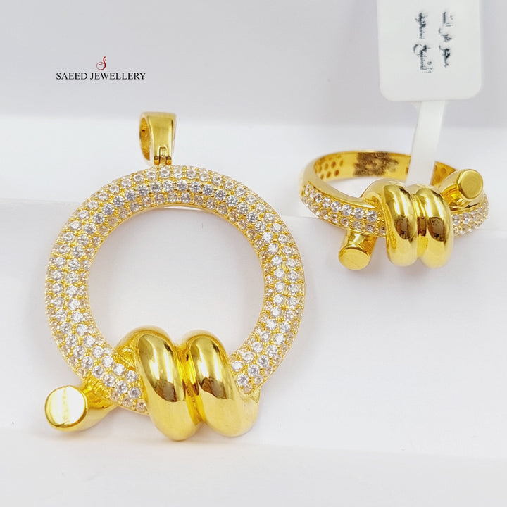 Zirconed Nail Set  Made Of 21K Yellow Gold by Saeed Jewelry-28686