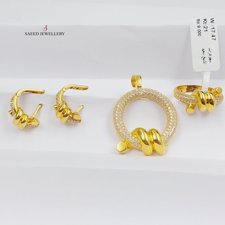 Zirconed Nail Set  Made Of 21K Yellow Gold by Saeed Jewelry-28686