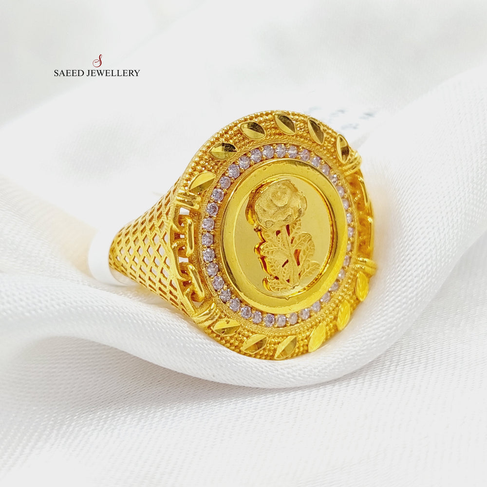 Zirconed Ounce Ring Made Of 21K Yellow Gold by Saeed Jewelry-28363