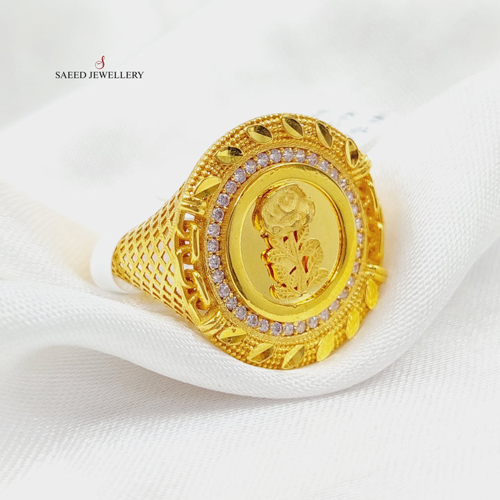 Zirconed Ounce Ring Made Of 21K Yellow Gold by Saeed Jewelry-28363