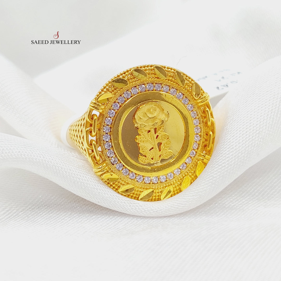 Zirconed Ounce Ring Made Of 21K Yellow Gold by Saeed Jewelry-28363