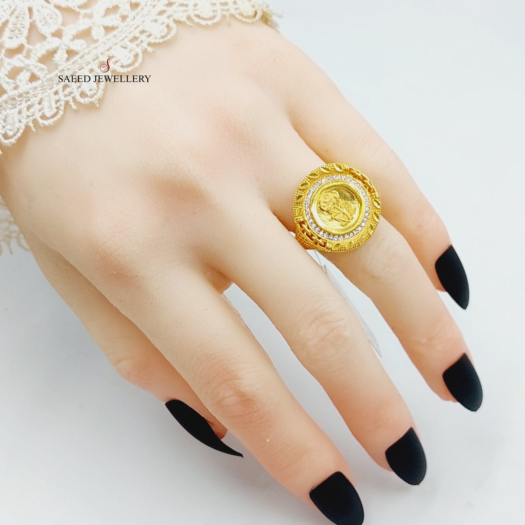 Zirconed Ounce Ring Made Of 21K Yellow Gold by Saeed Jewelry-28363