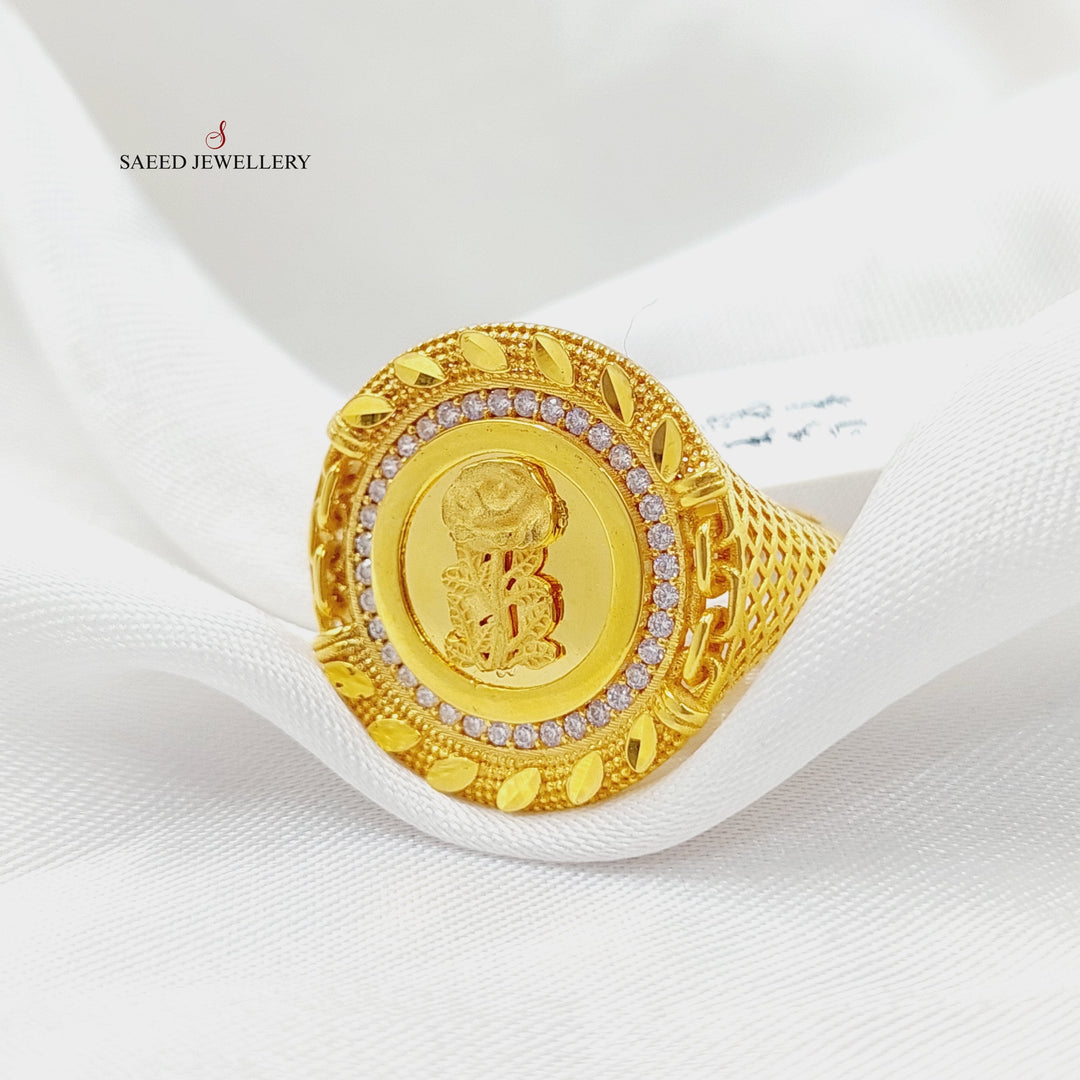 Zirconed Ounce Ring Made Of 21K Yellow Gold by Saeed Jewelry-28363