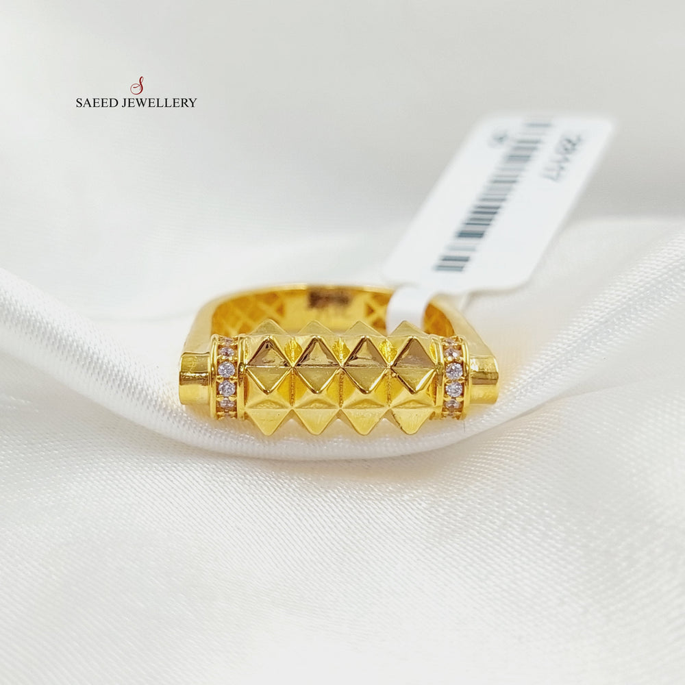 Zirconed Pyramid Ring Made Of 21K Yellow Gold by Saeed Jewelry-28117