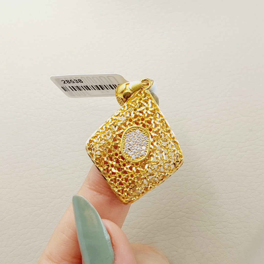 Zirconed Rhombus Pendant Made Of 21K Yellow Gold by Saeed Jewelry-28538
