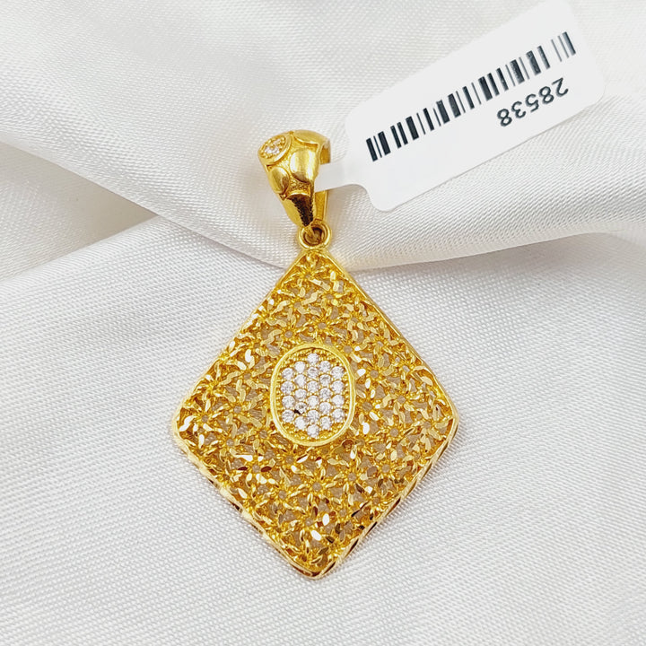 Zirconed Rhombus Pendant Made Of 21K Yellow Gold by Saeed Jewelry-28538
