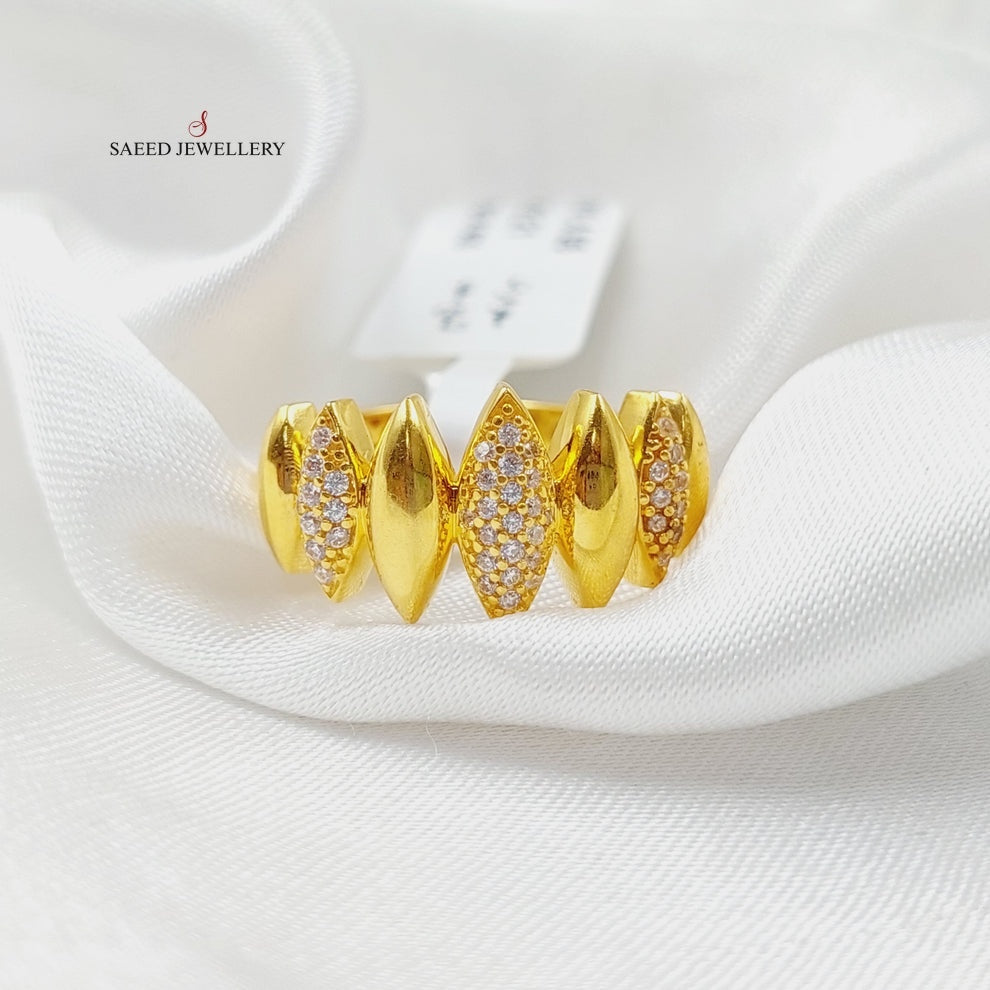 Zirconed Rhombus Ring Made Of 21K Yellow Gold by Saeed Jewelry-28452