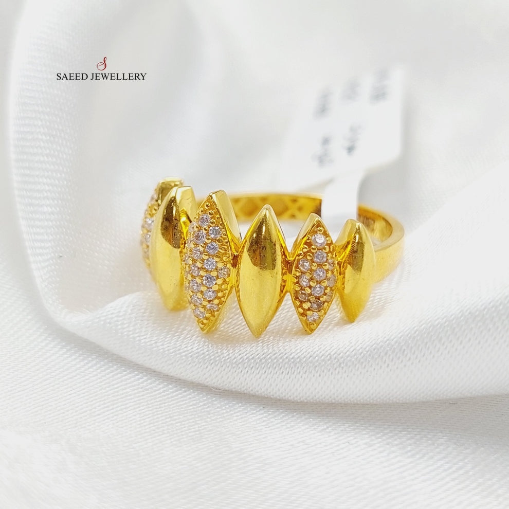 Zirconed Rhombus Ring Made Of 21K Yellow Gold by Saeed Jewelry-28452