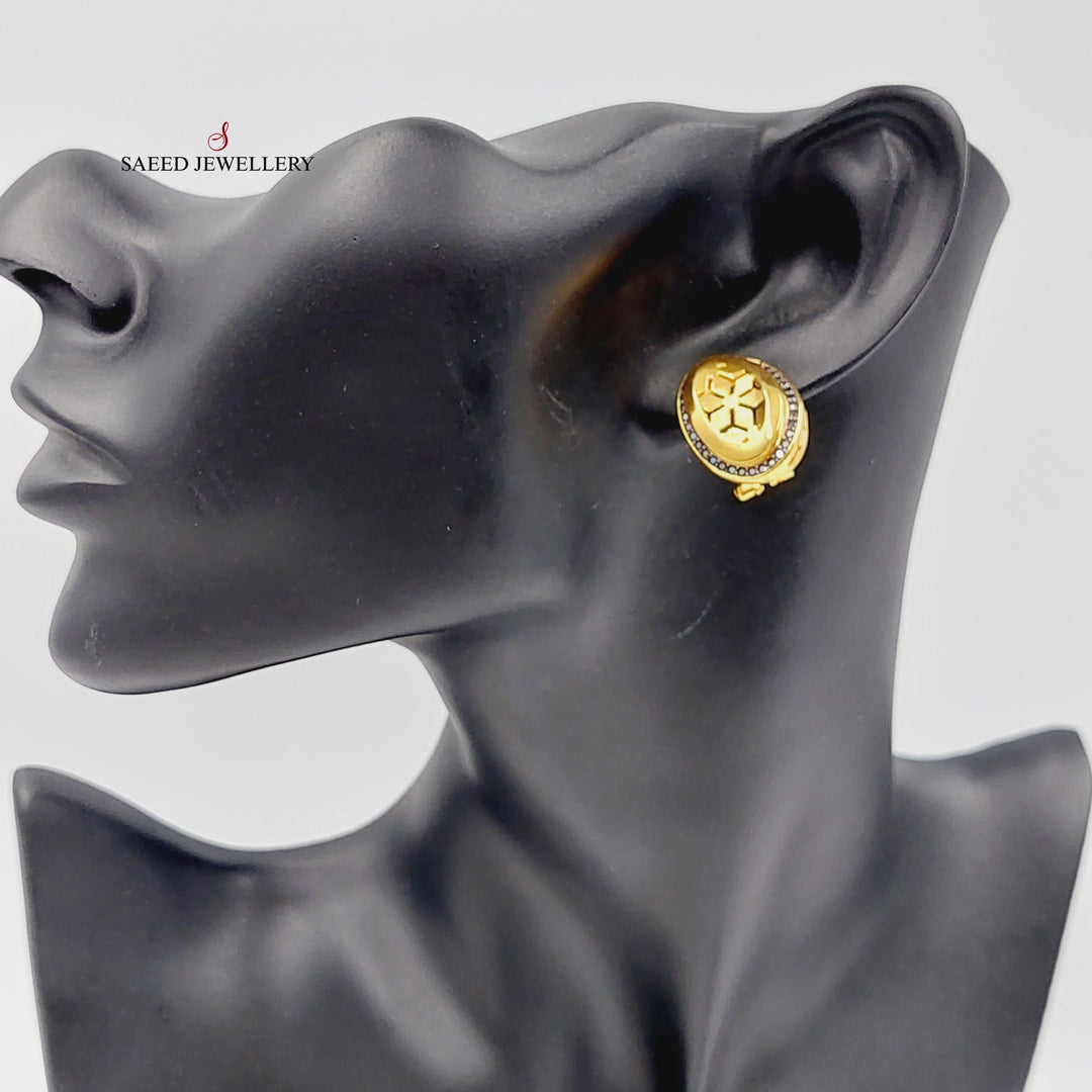 Zirconed Rose Earrings Made Of 21K Yellow Gold by Saeed Jewelry-27664