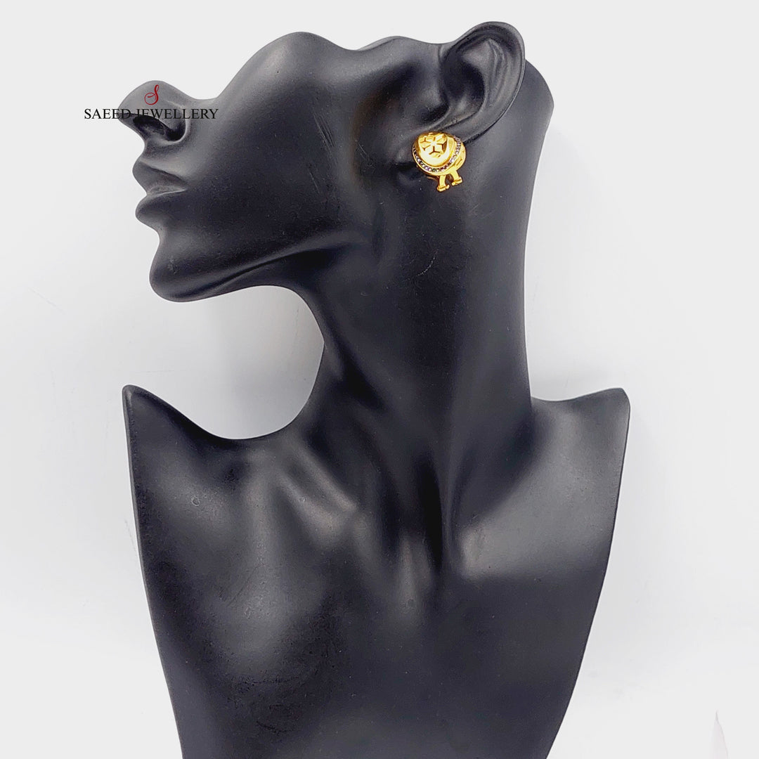 Zirconed Rose Earrings Made Of 21K Yellow Gold by Saeed Jewelry-27664