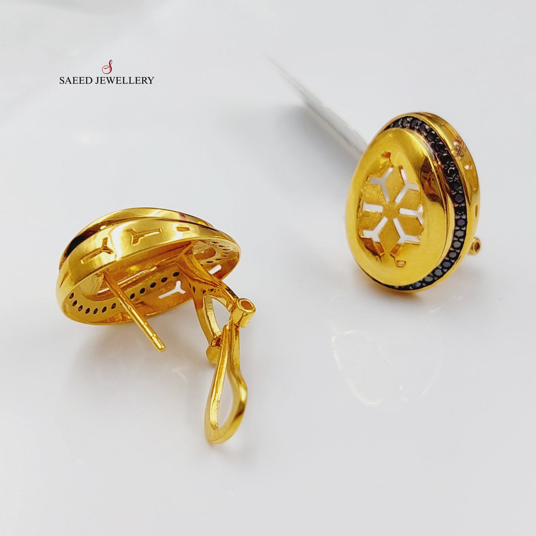 Zirconed Rose Earrings Made Of 21K Yellow Gold by Saeed Jewelry-27664