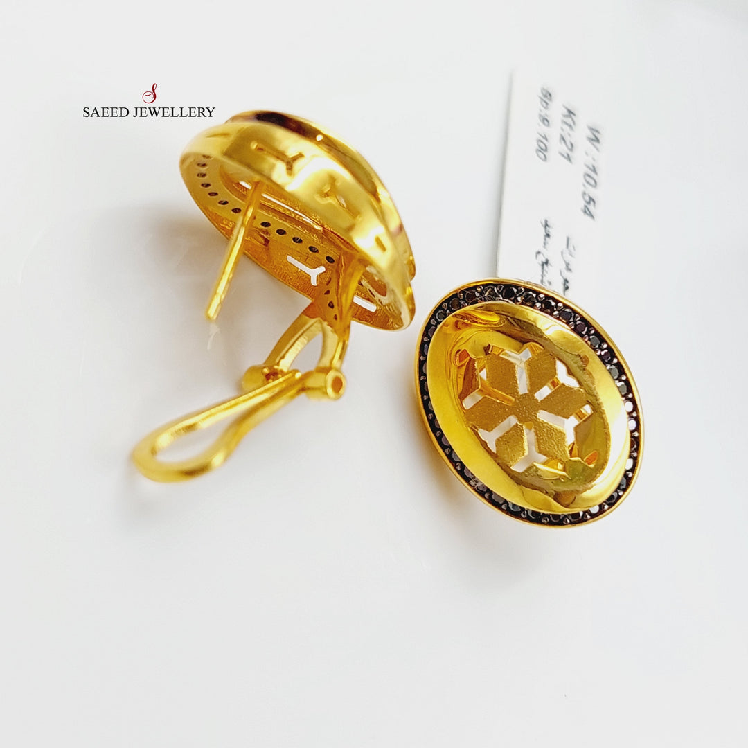 Zirconed Rose Earrings Made Of 21K Yellow Gold by Saeed Jewelry-27664