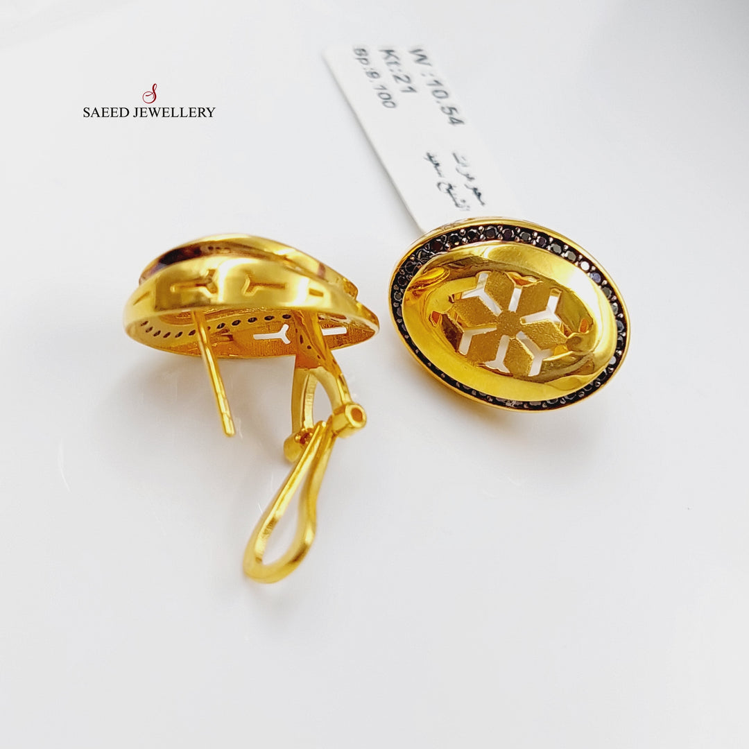 Zirconed Rose Earrings Made Of 21K Yellow Gold by Saeed Jewelry-27664