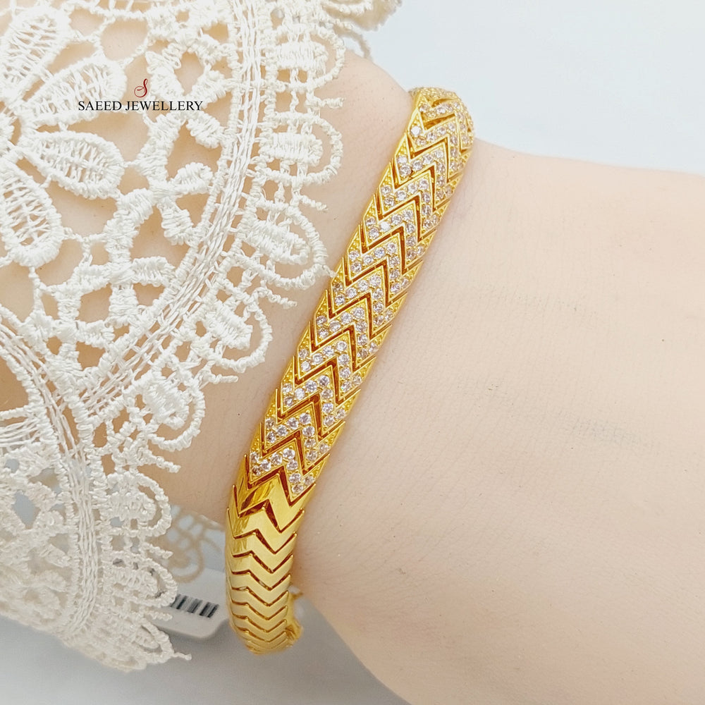 Zirconed Snake Bracelet Made Of 21K Yellow Gold by Saeed Jewelry-28098