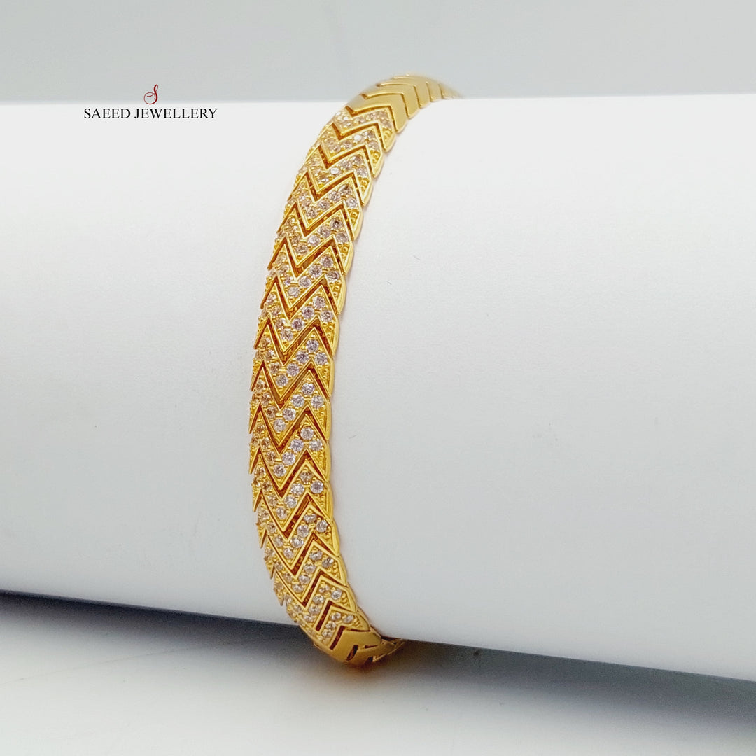 Zirconed Snake Bracelet Made Of 21K Yellow Gold by Saeed Jewelry-28098