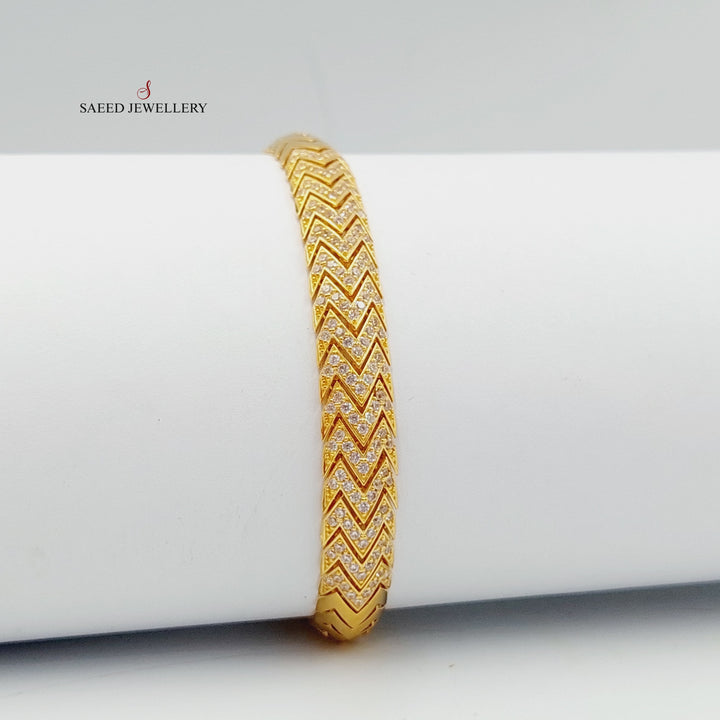 Zirconed Snake Bracelet Made Of 21K Yellow Gold by Saeed Jewelry-28098