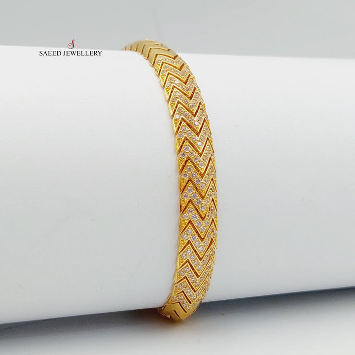 Zirconed Snake Bracelet Made Of 21K Yellow Gold by Saeed Jewelry-28098