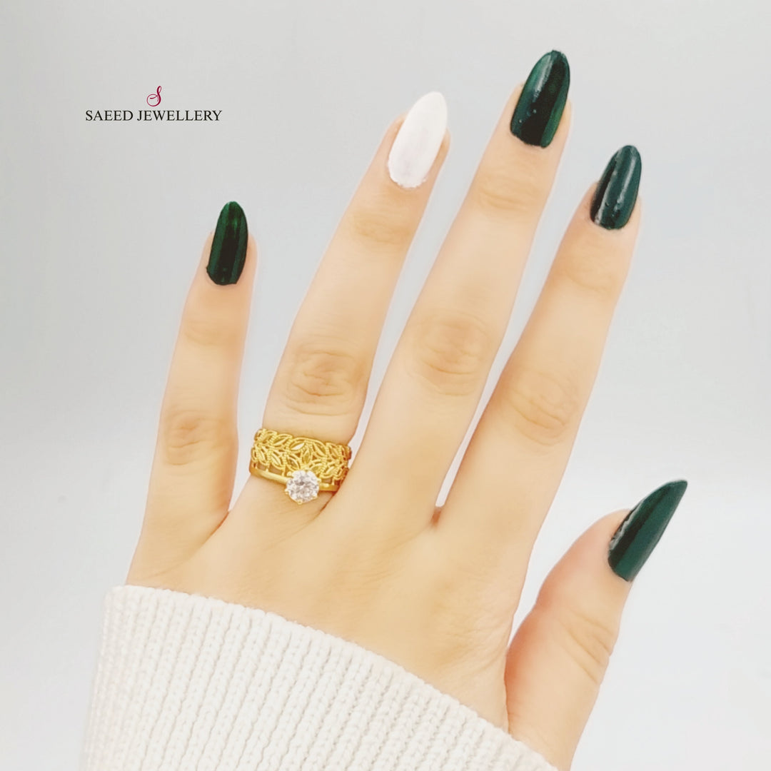 Zirconed Spike Engagement Ring Made Of 21K Yellow Gold by Saeed Jewelry-27473