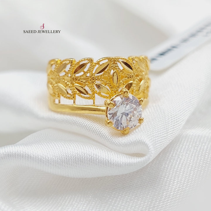 Zirconed Spike Engagement Ring Made Of 21K Yellow Gold by Saeed Jewelry-27473