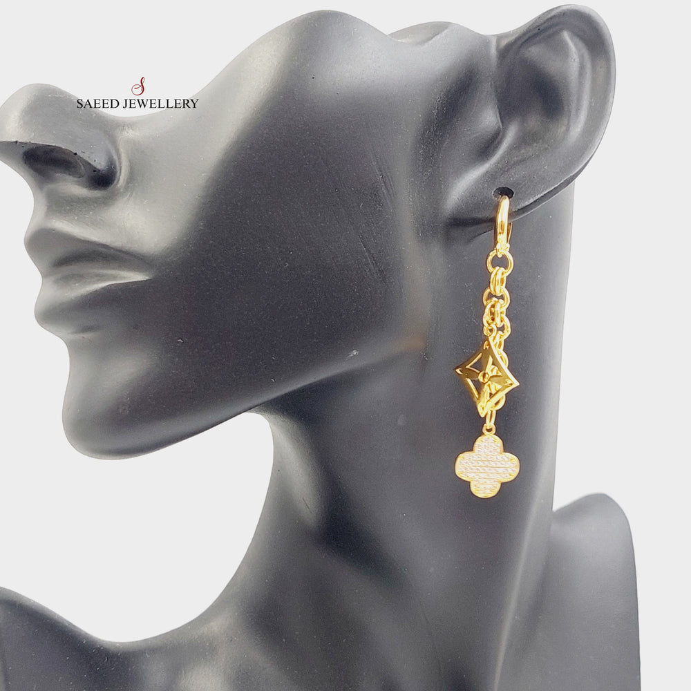 Zirconed Star Earrings Made Of 21K Yellow Gold by Saeed Jewelry-28112