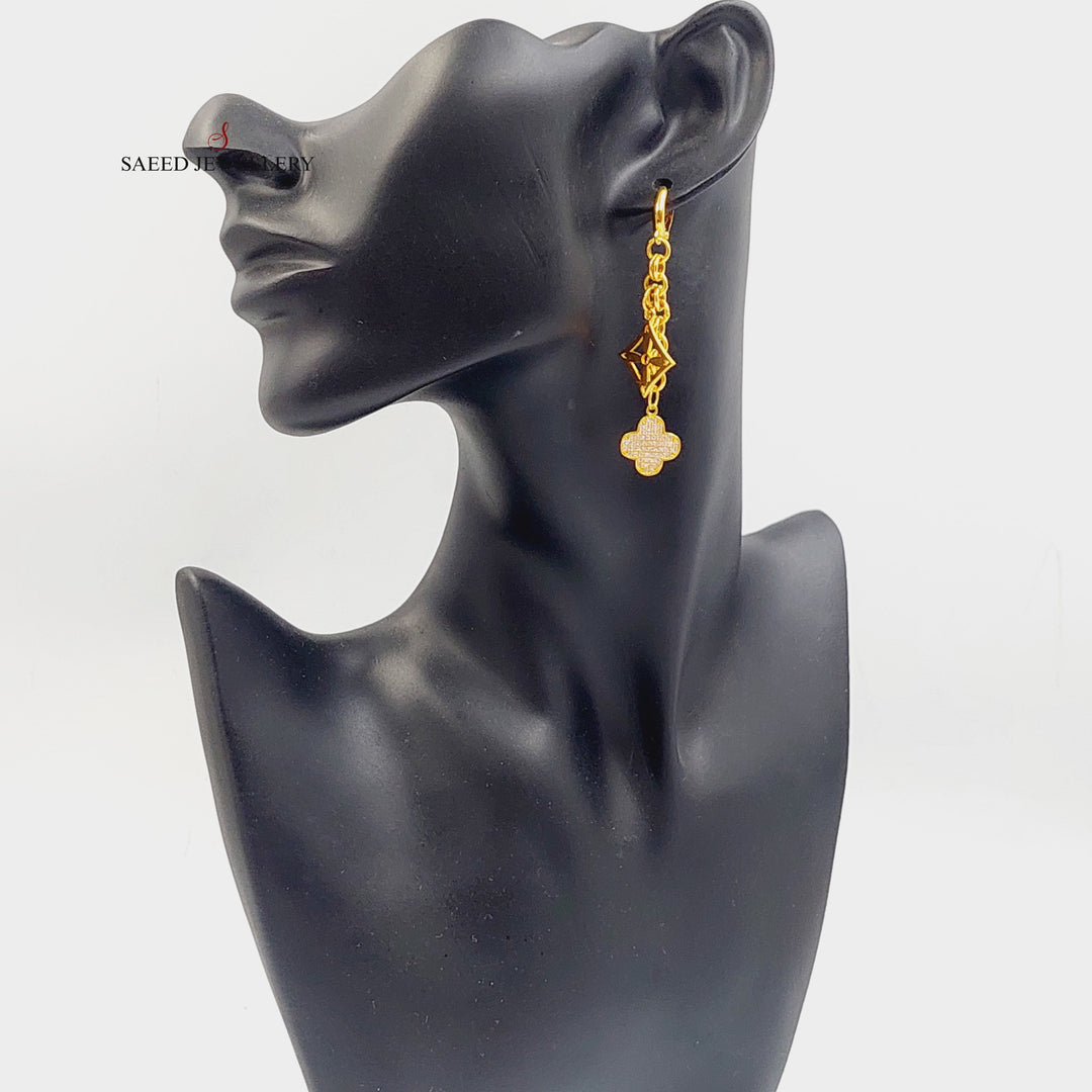 Zirconed Star Earrings Made Of 21K Yellow Gold by Saeed Jewelry-28112