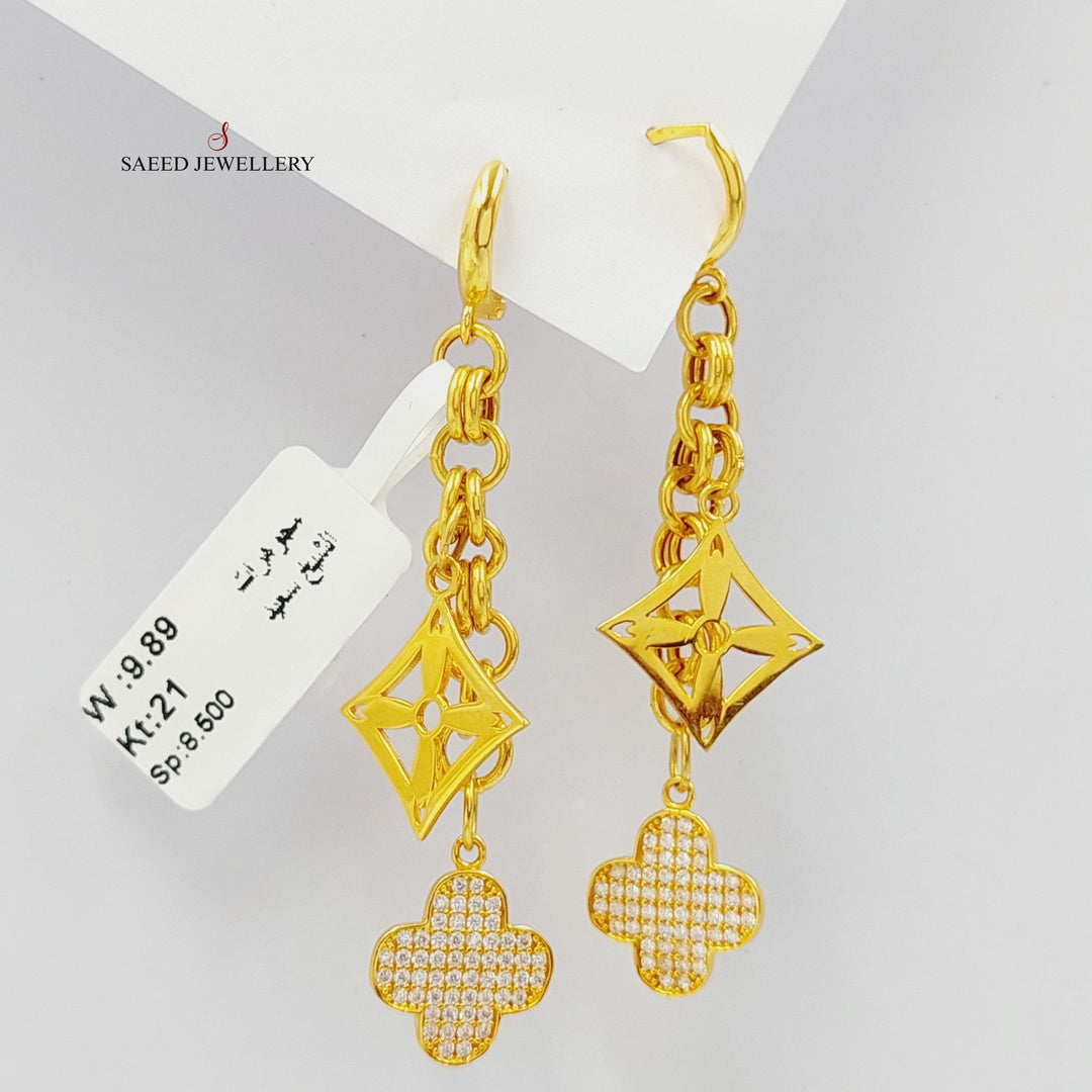 Zirconed Star Earrings Made Of 21K Yellow Gold by Saeed Jewelry-28112