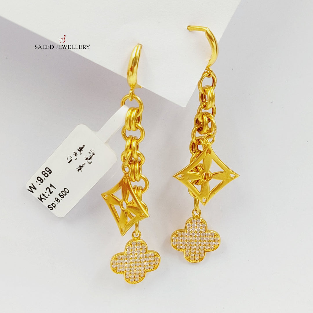 Zirconed Star Earrings Made Of 21K Yellow Gold by Saeed Jewelry-28112