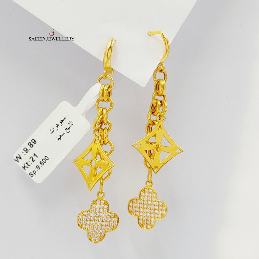 Zirconed Star Earrings Made Of 21K Yellow Gold by Saeed Jewelry-28112