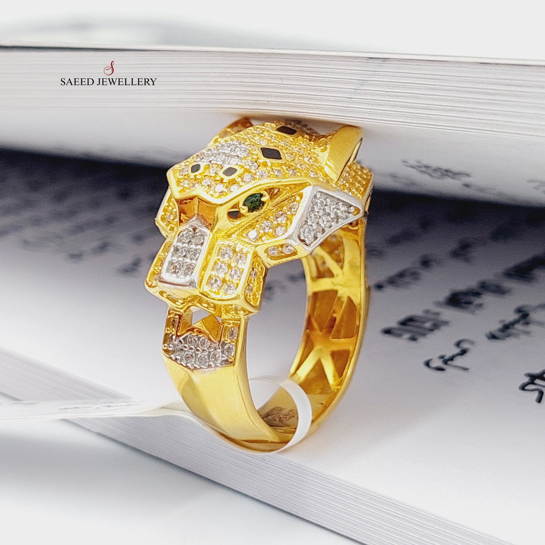 Zirconed Tiger Ring Made Of 21K Yellow Gold by Saeed Jewelry-27571